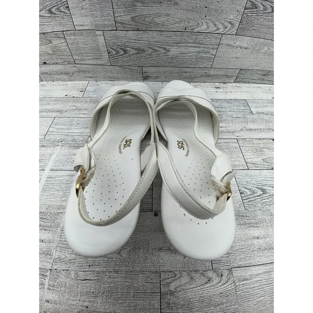 SAS Shoes Womens Size 11‎ M White Slingback Wedge Sandals Comfort Leather USA